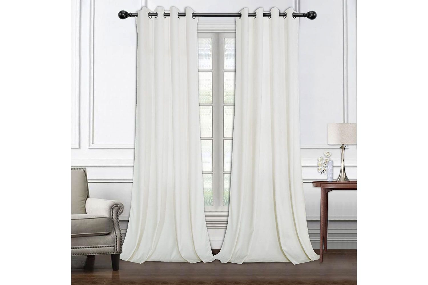 LORDTEX Vanilla Velvet Curtains for Living Room - Thermal Insulated Velvet Blackout Curtains Room Darkening Grommet Window Drapes, 52 x 84 Inch, 2 Panels